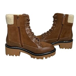 3/$18Violet&Red BrownLeather Lace-UpBoots with Rugged Soles Left Shoe 10 Right 9